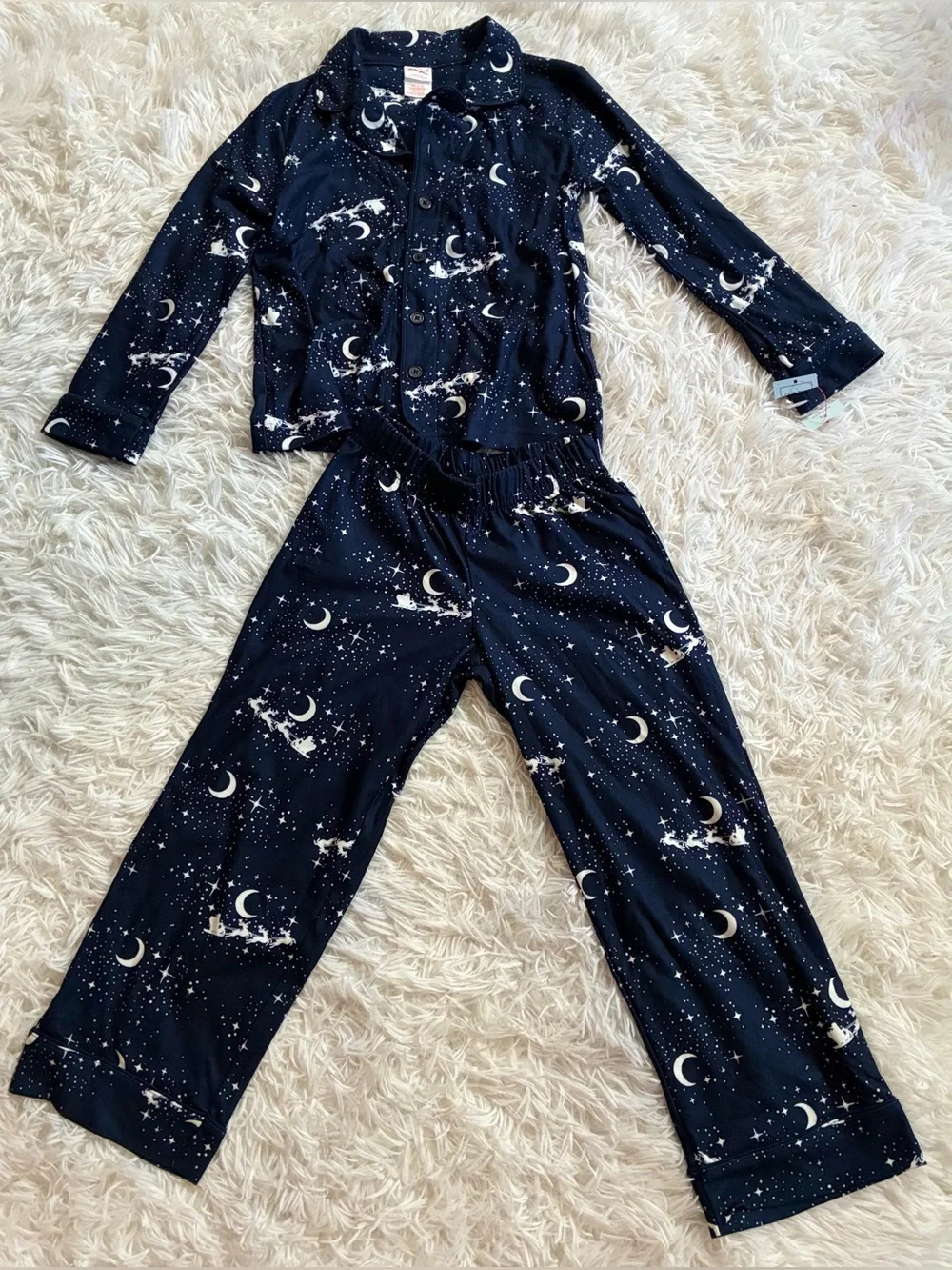 NEW Cat & Jack Christmas Holiday Santa Sleigh Pajama Set Navy Blue Unisex XS 4/5
